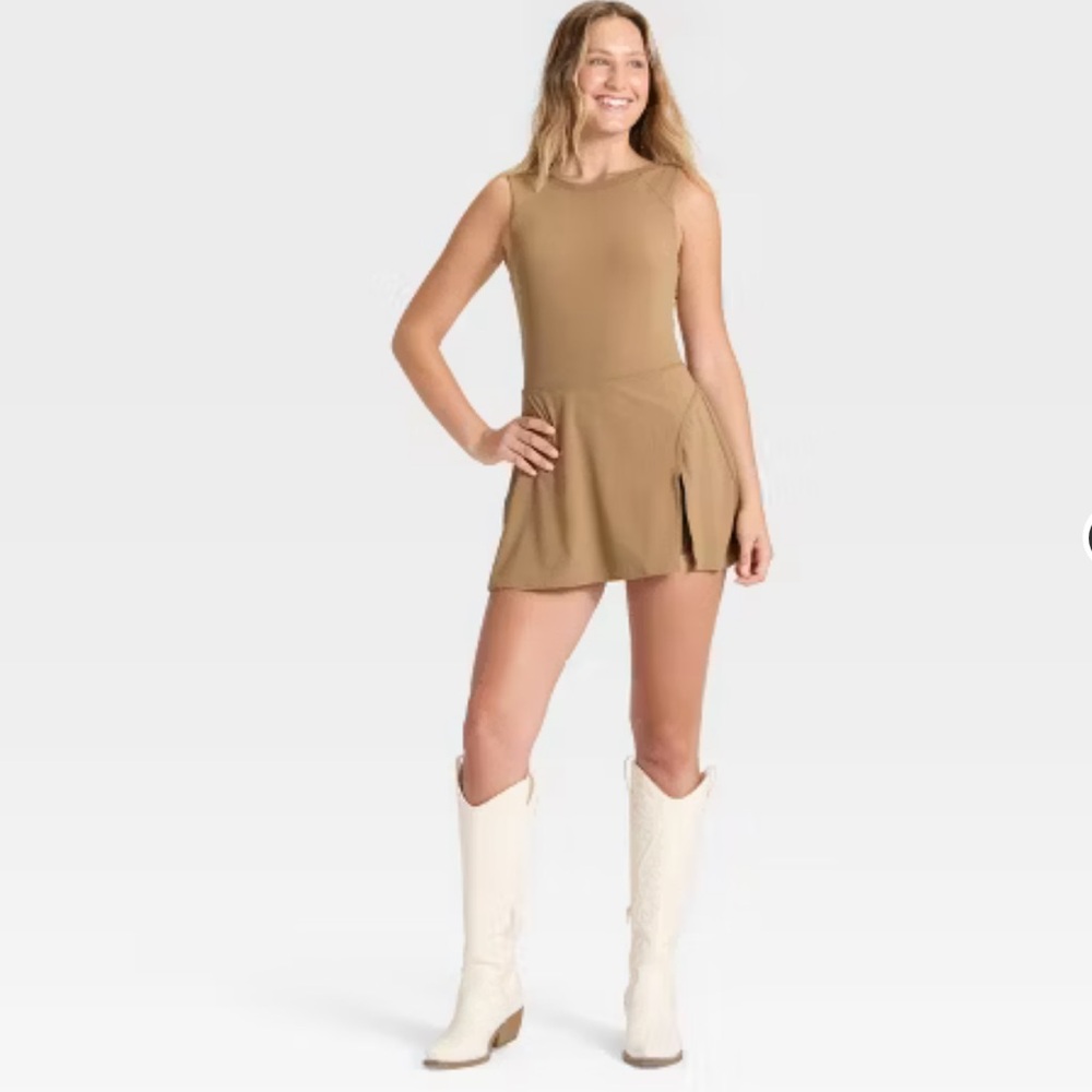 NWT JoyLab game day high neck low back mini Dress with built in shorts